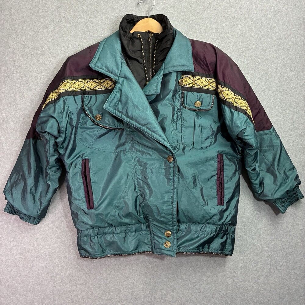 Vintage Andy John’s Women’s Small Ski Jacket Teal Purple Gold 80s 90s